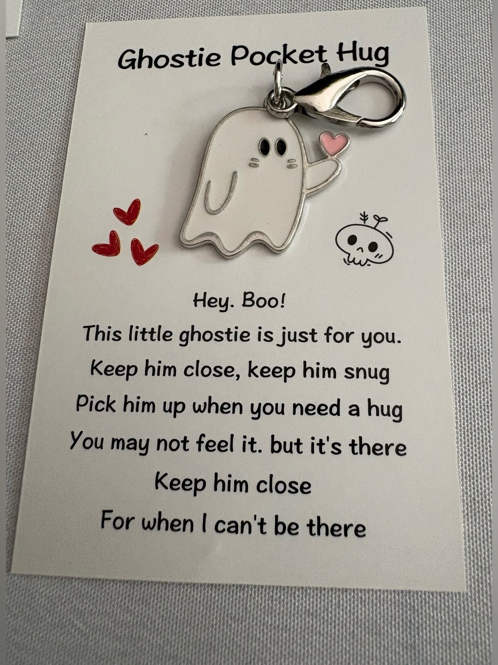 Set of 5 Ghostie Pocket Hug Charm - White Ghost with Pink Heart
